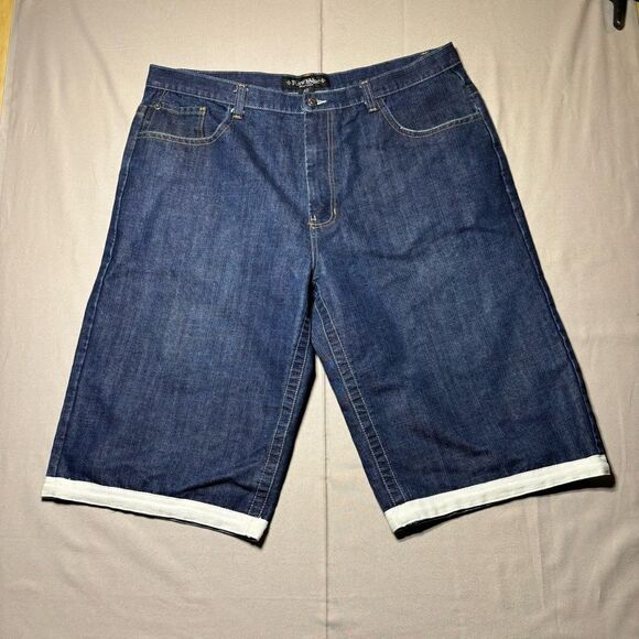 Vintage Raw Blue Shorts Size 42‎ Y2K Hip Hop Skater Baggy Wide Leg White Trim - Picture 3 of 5